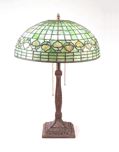 Appraisal: TIFFANY STUDIOS Leaded glass Swirling Leaf lamp shade in shades