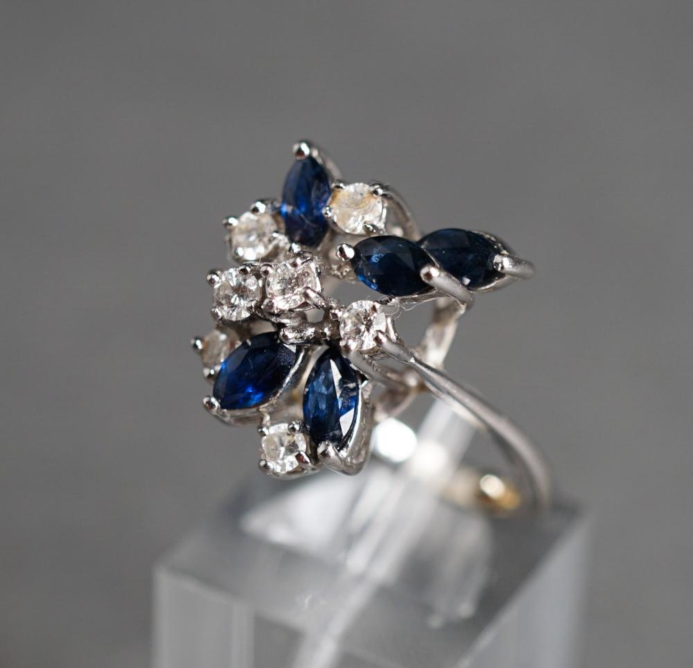 Appraisal: -Karat White-Gold Blue Sapphire and Diamond Ring Shank with added