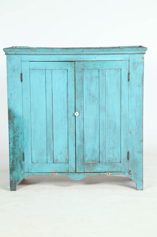 Appraisal: BLUE PAINTED JELLY CUPBOARD American mid th century pine Blue