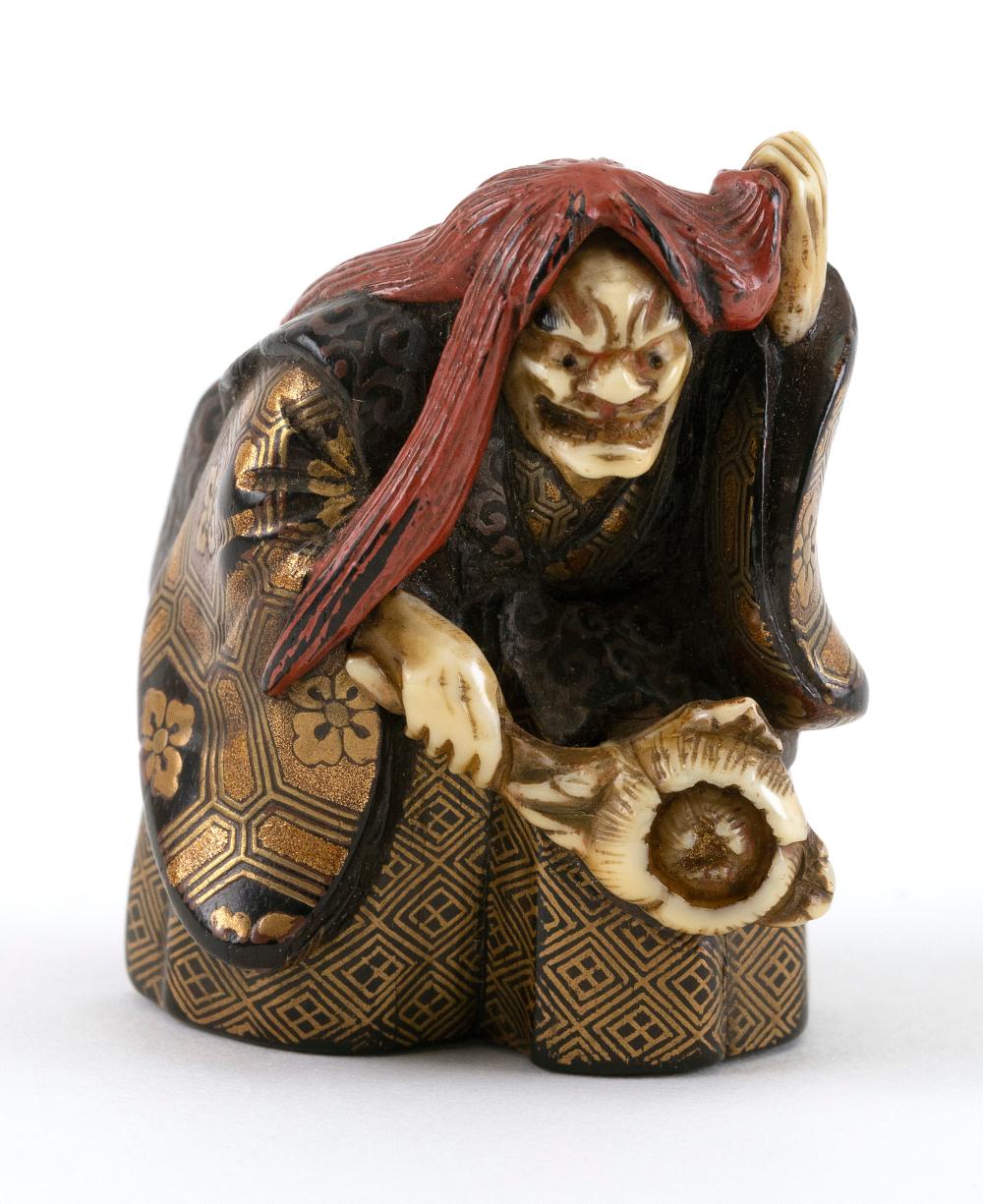 Appraisal: JAPANESE LACQUERED WOOD NETSUKE BY KOGYOKU EARLY TH CENTURY HEIGHT