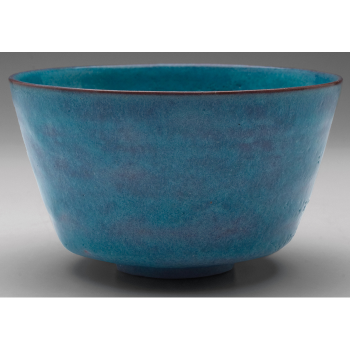 Appraisal: Gertrude and Otto Natzler bowl multitonedbright blue glaze signed ''w