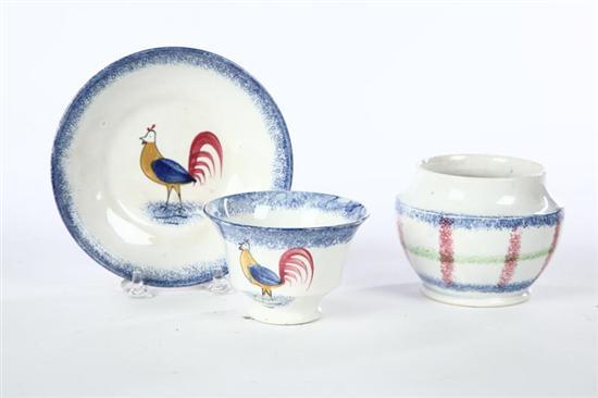 Appraisal: TWO PIECES OF SPATTERWARE English st half- th century Rooster