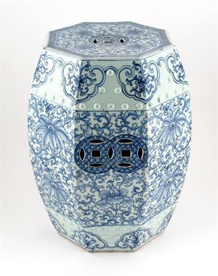 Appraisal: A Chinese blue and white octagonal garden seat painted with