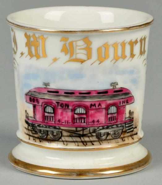 Appraisal: Electric Boston Main Train Car Shaving Mug Description Gilt name