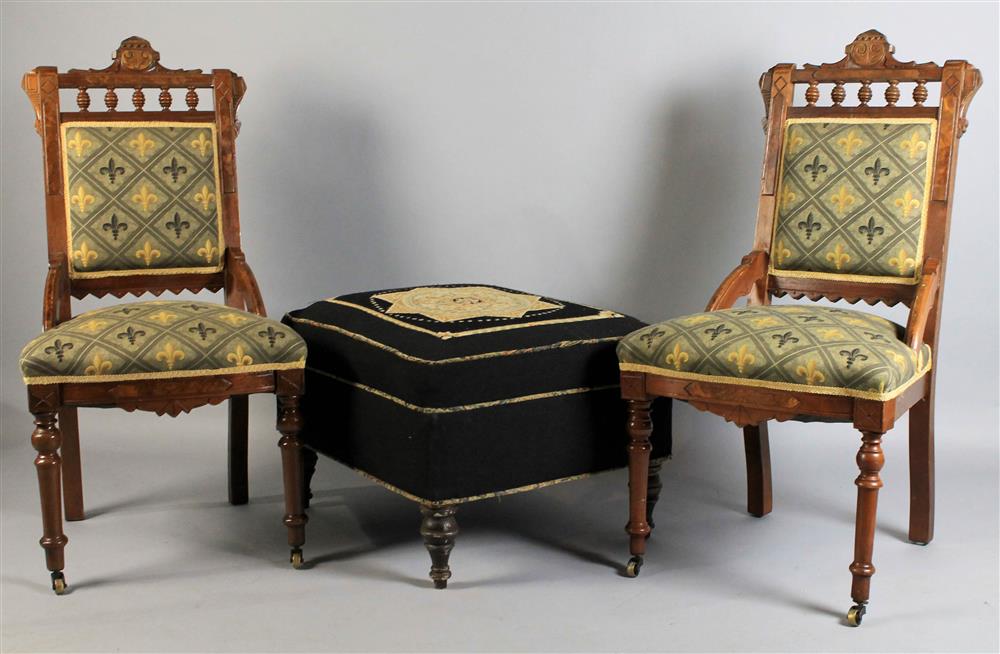 Appraisal: PAIR OF EASTLAKE WALNUT HALL CHAIRS TOGETHER WITH A NONMATCHING