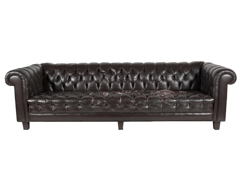 Appraisal: BROWN LEATHER CHESTERFIELD SOFACondition wear throughout Provenance The Estate of