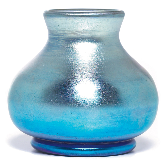 Appraisal: L C Tiffany vase squat form in heavy blue favrile