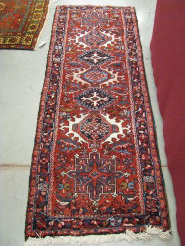 Appraisal: Heriz Persian Handmade Runner geometrics on thick rich red pile