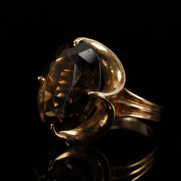 Appraisal: Yellow Gold LARGE Citrine Classic Retro Cocktail Estate Ring dwt