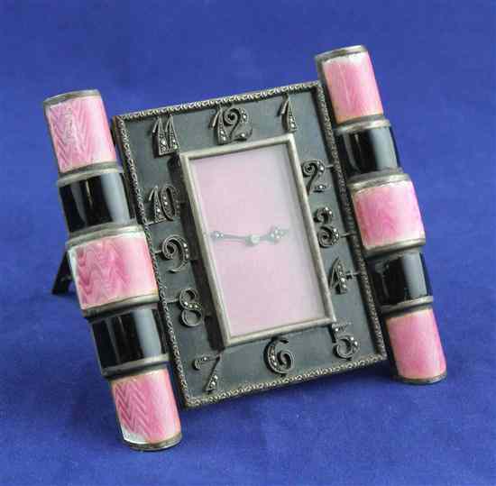 Appraisal: A 's continental Art Deco black and pink guilloche enamelled