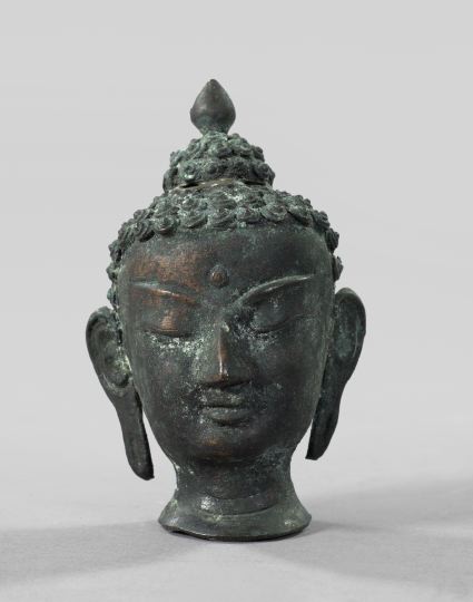 Appraisal: Thai Dark Verdigris-Patinated Bronze Head of Buddha first quarter th