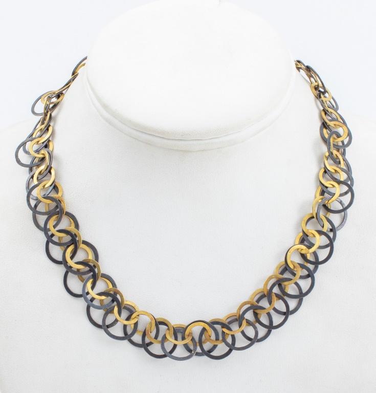 Appraisal: HEATHER GUIDERO OXIDIZED SILVER K GOLD NECKLACE Heather Guidero designed