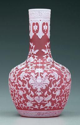 Appraisal: Webb cameo glass vase red glass with elaborate arabesque style