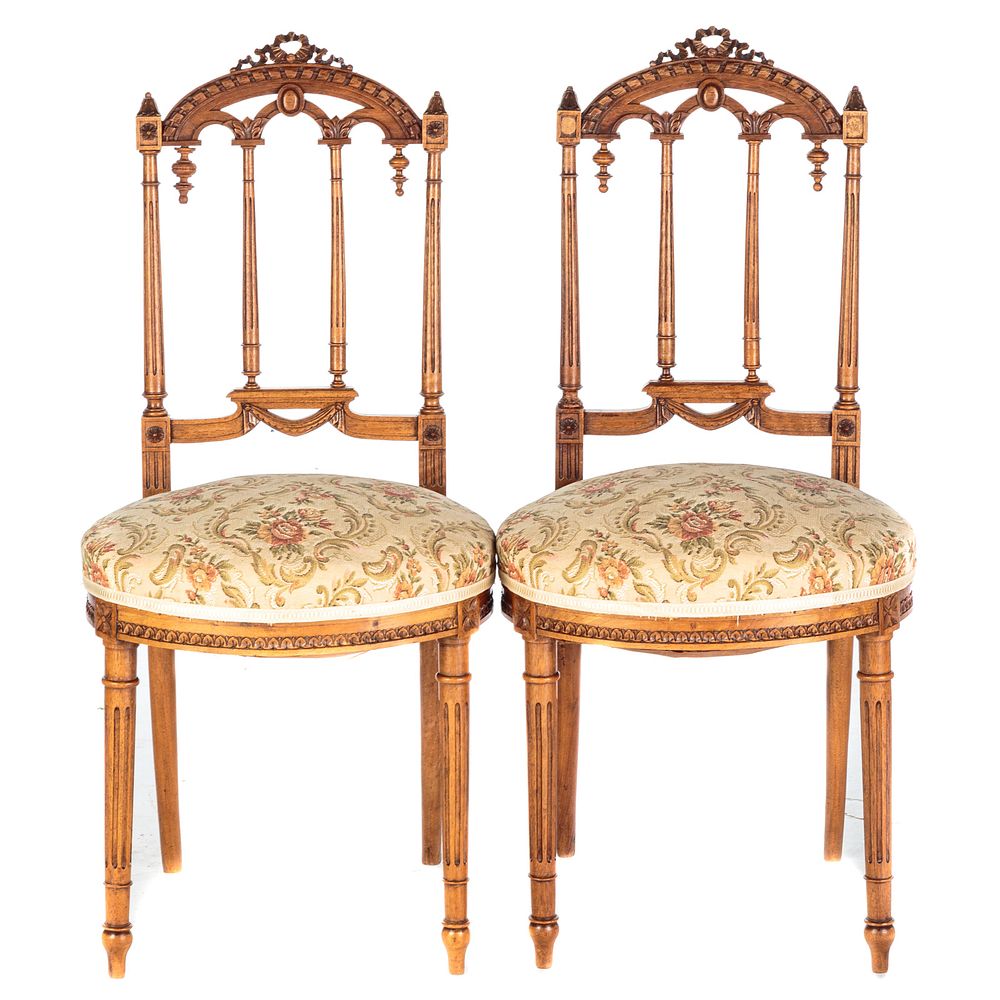 Appraisal: Pair of Louis XVI Style Walnut Parlor Chairs Late th