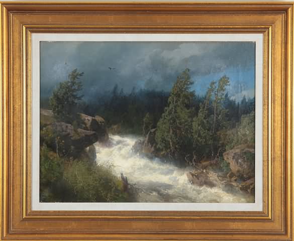 Appraisal: River landscape oil on canvas x SLL H Herzog verso