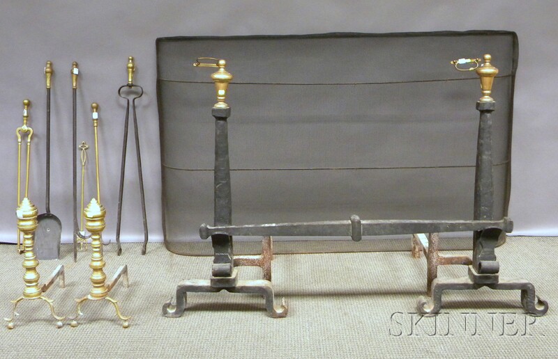 Appraisal: Ten Brass and Iron Fireplace and Hearth Items and a