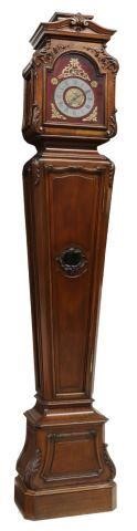 Appraisal: French mahogany longcase clock th c mahogany case with carved