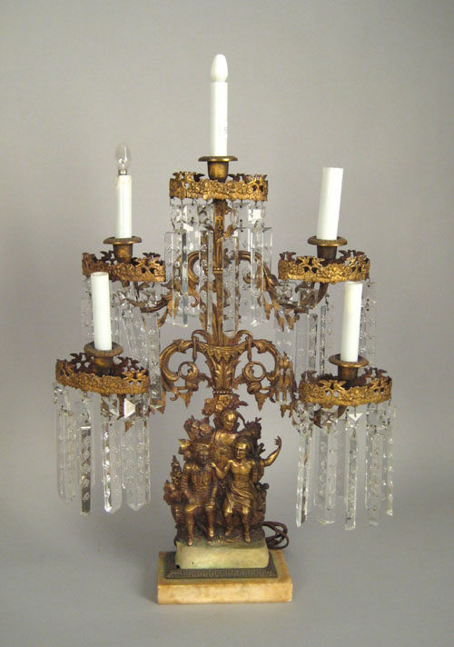 Appraisal: Philadelphia -arm gilt candelabra mid th c stamped Cornelius Co