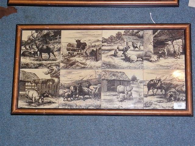 Appraisal: EIGHT VICTORIAN TILES brown ground featuring farmyard and wild animals