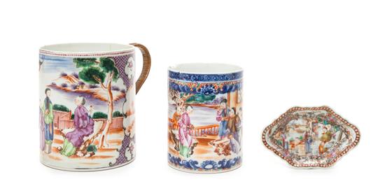 Appraisal: Sale Lot Three Famille Rose Porcelain Articles comprising two mugs