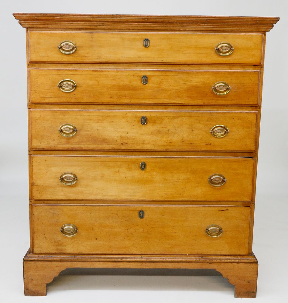 Appraisal: New England Cherry Five Drawer Tall Chest th Century New