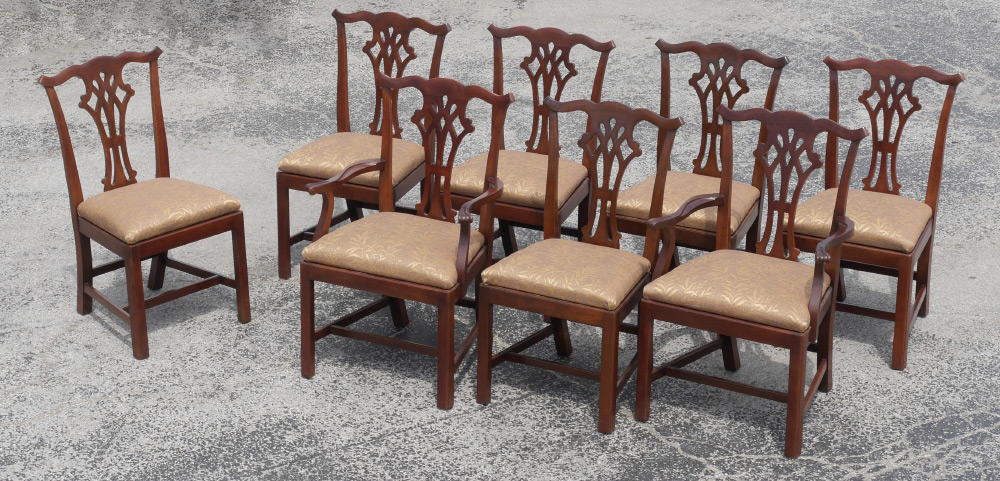 Appraisal: CHINESE CHIPPENDALE STYLE CHAIRS Shaped backs squared front legs recently