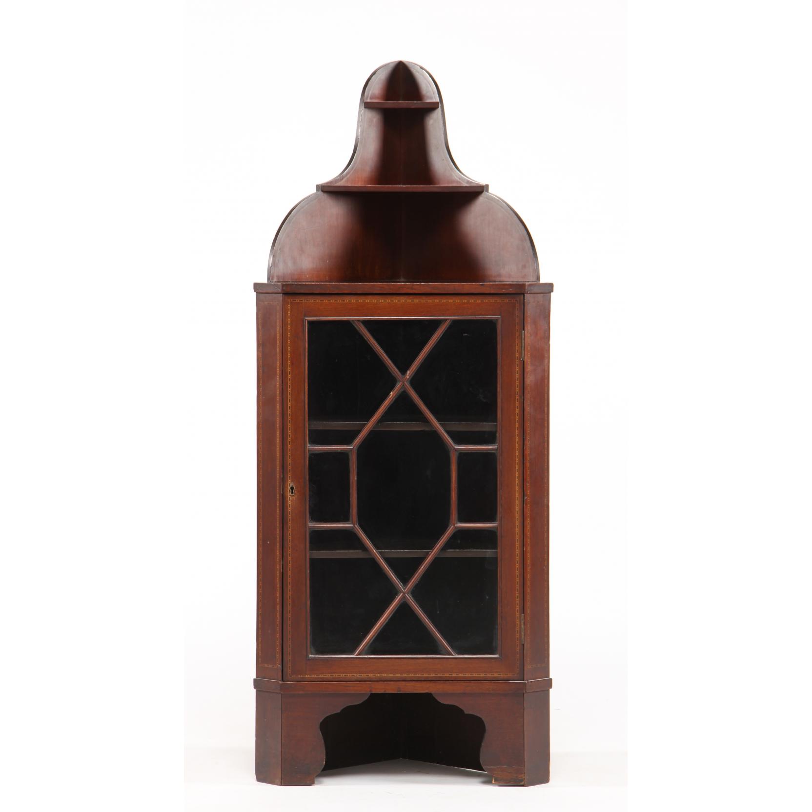 Appraisal: Edwardian Inlaid Small Corner Cabinet circa mahogany mahogany veneer two