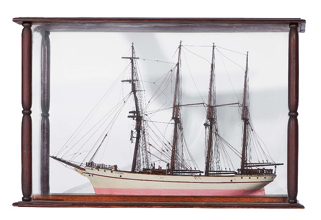 Appraisal: Model four masted sailing shipHMS Benfield with rigging inscribed to