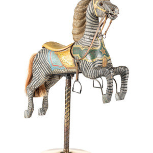 Appraisal: A Glass Inset Carved Parcel-Gilt and Painted Wood Zebra Carousel