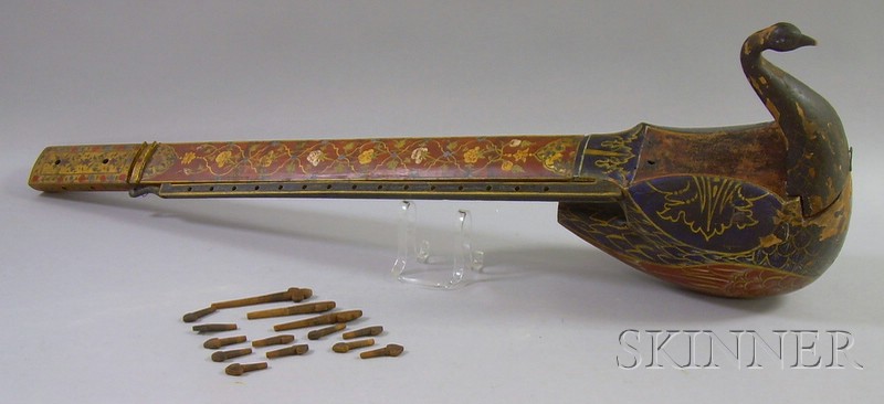 Appraisal: Indian Lacquer Painted Wood Peacock-form Sitar