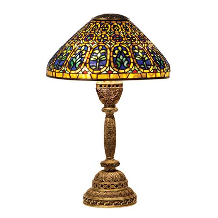 Appraisal: Tiffany Studios Gilt-Bronze and Favrile Leaded Glass Desk Lamp Estimate