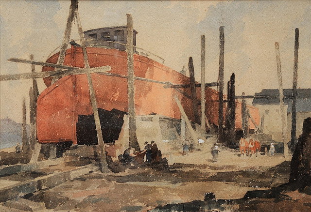 Appraisal: CYRIL W EDWARDS - 'Boat Building on the Tyne' signed