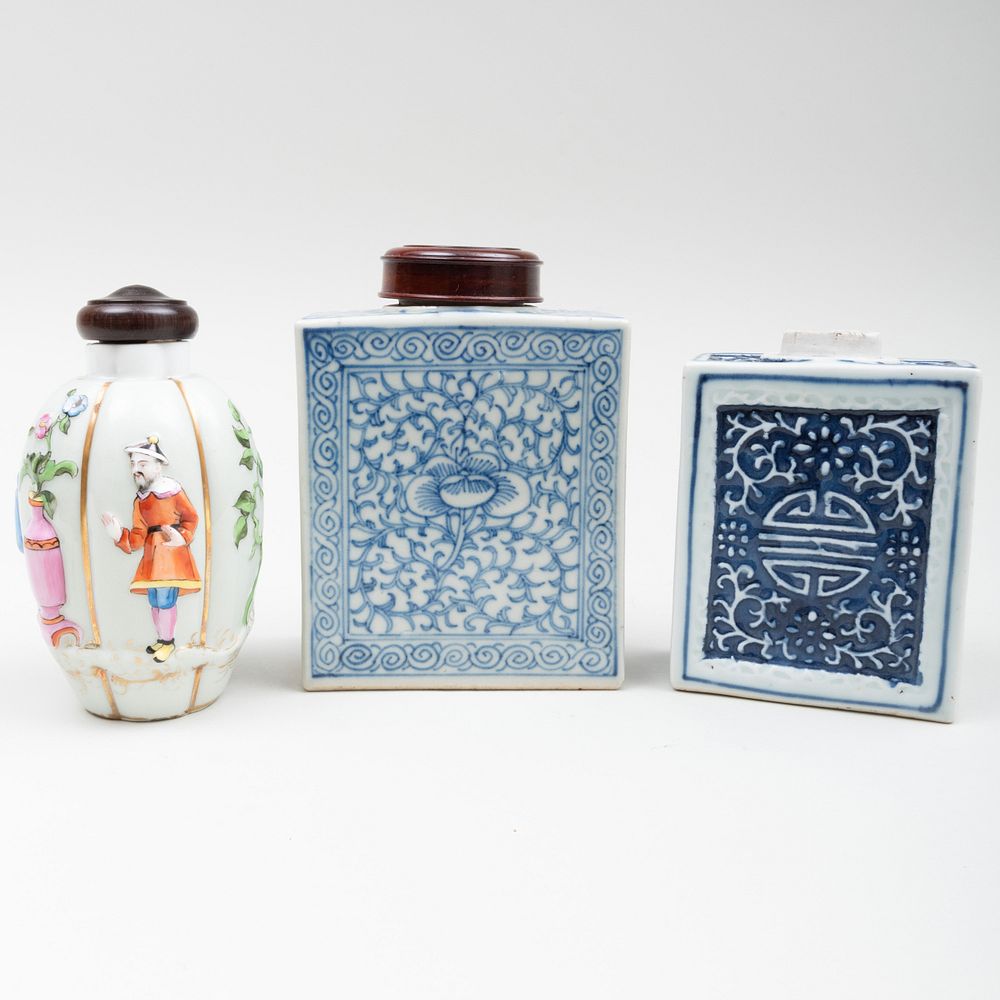 Appraisal: Group of Three Chinese Export Porcelain Tea Caddies Comprising A