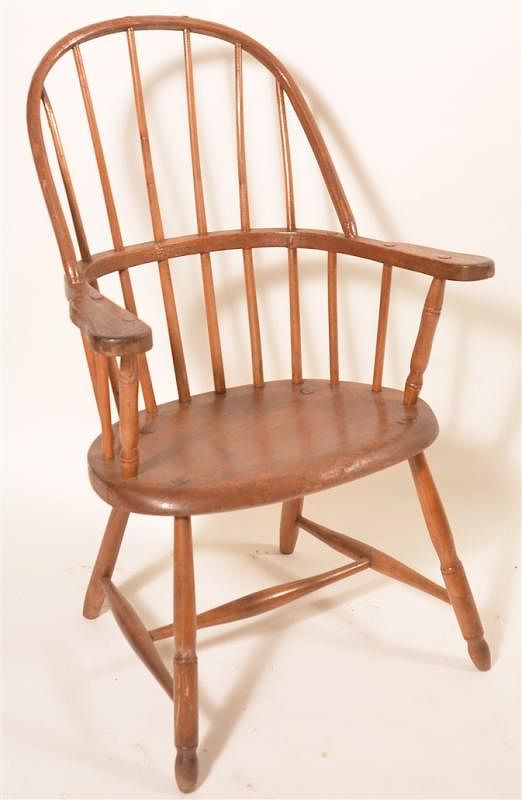 Appraisal: Windsor Style Mixed Wood Sack Back Armchair Windsor Style Mixed