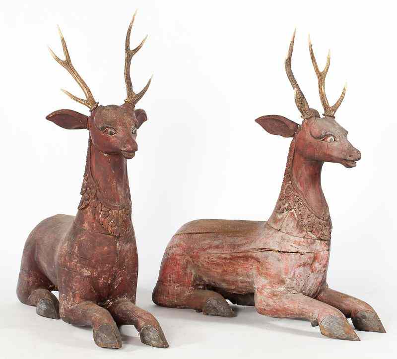 Appraisal: Two Carved Deer Balineselate th to early th century nearly