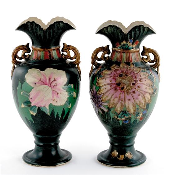 Appraisal: Pair Japanese Satsuma vases floral painted urn form H