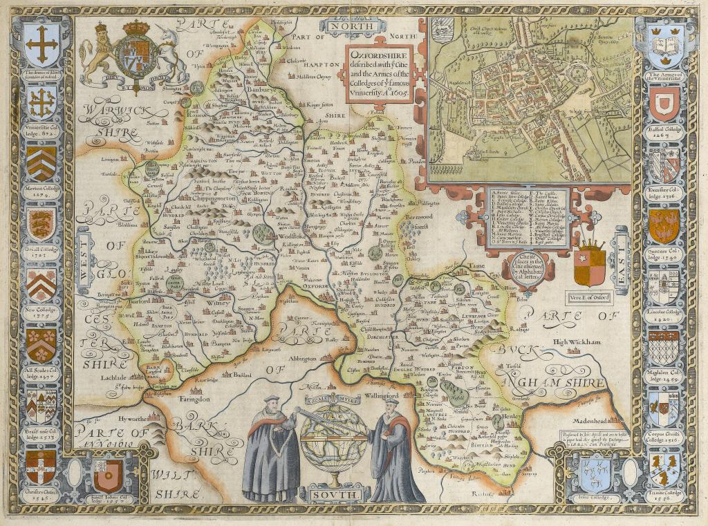 Appraisal: JOHN SPEED OXFORDSHIRE double page engraved map with plan of