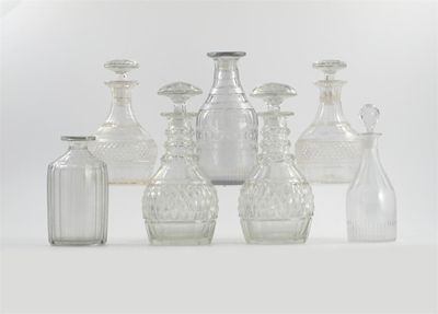 Appraisal: Two pairs of cut glass decanters with star-cut mushroom stoppers