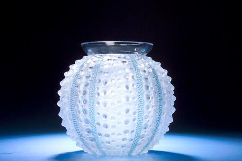 Appraisal: R LALIQUE Vase Oursin clear and frosted with blue patina