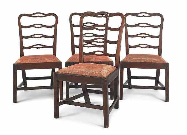 Appraisal: Set of four Philadelphia Chippendale mahogany ribbonback dining chairs ca