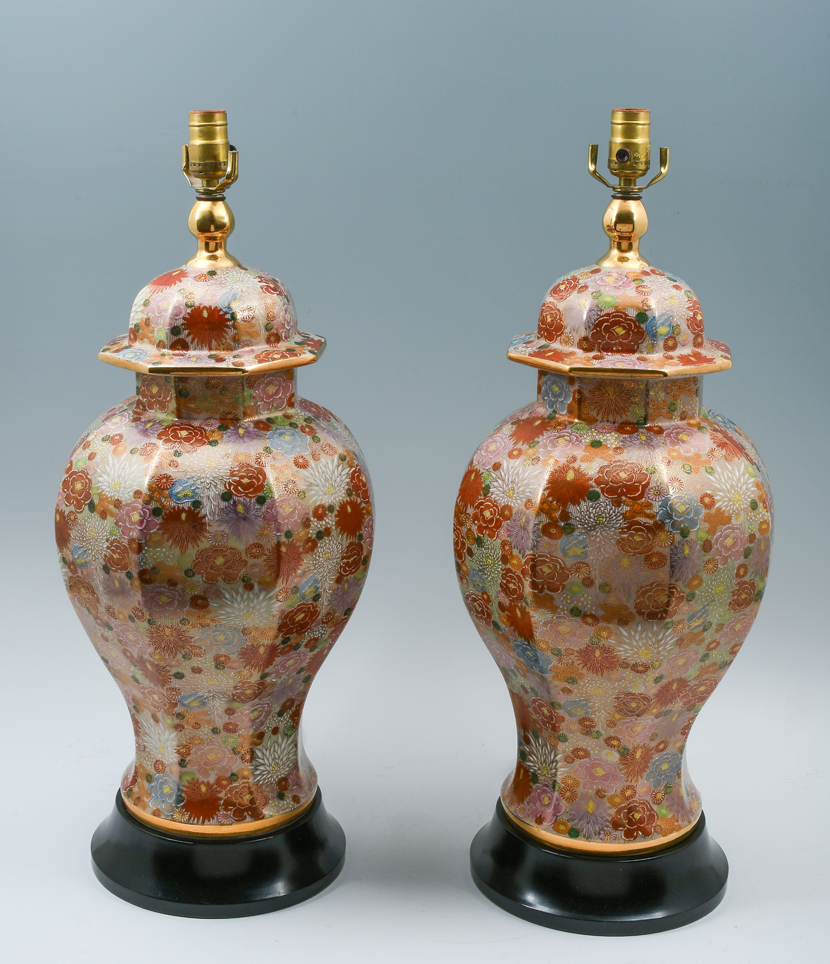 Appraisal: PAIR OF JAPANESE KUTANI ''THOUSAND FLOWER'' LAMPS Pair of Kutani