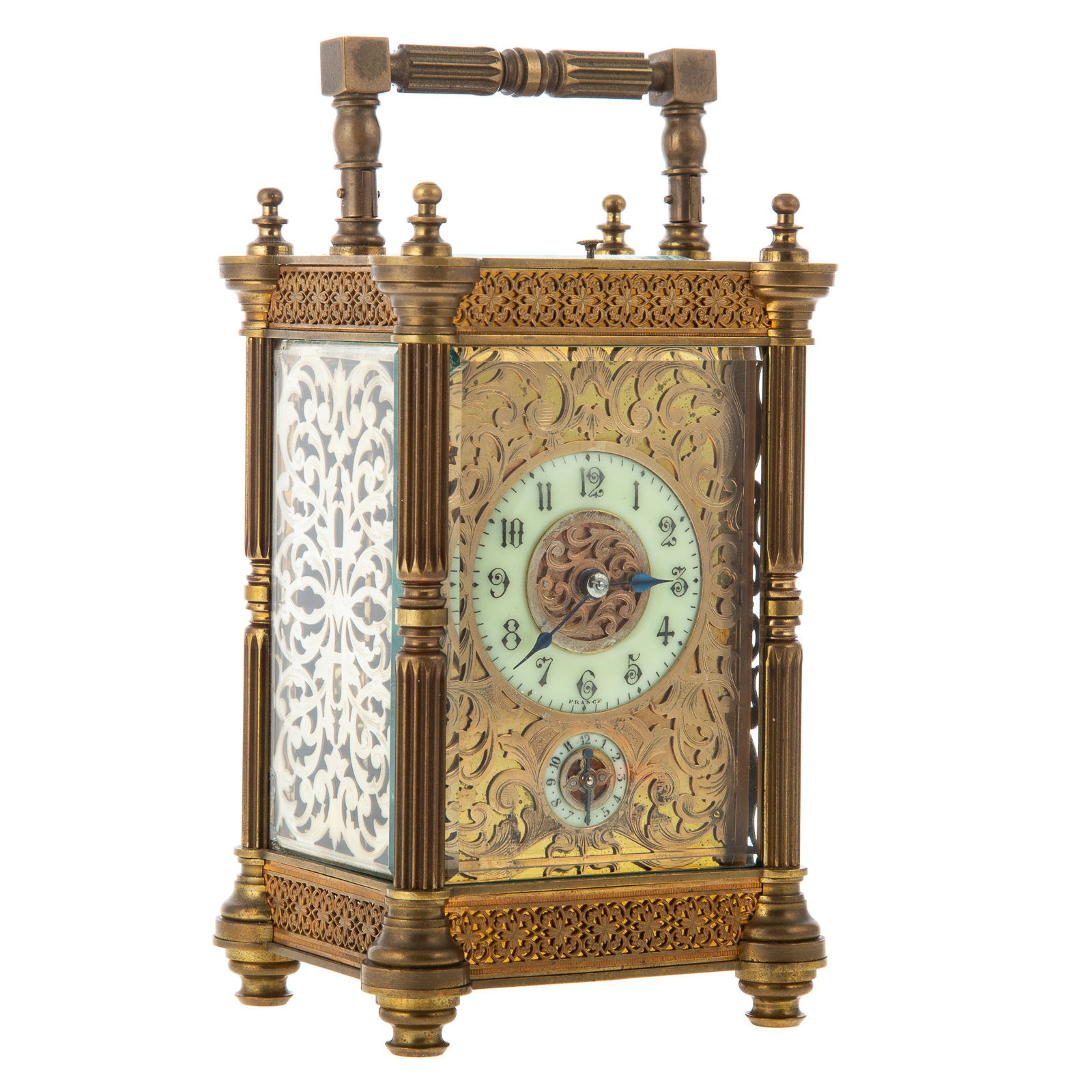 Appraisal: CONTINENTAL BRASS GLASS CARRIAGE CLOCK Early th century neo-classical style