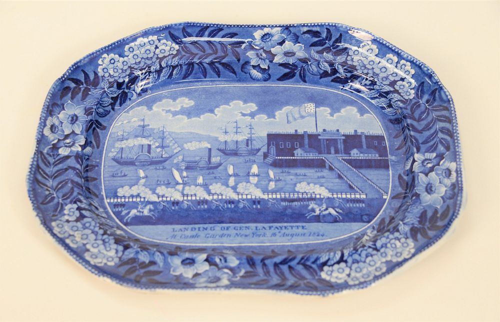 Appraisal: Historical Blue Staffordshire Platter 'Landing of Gen LaFayette at Castle