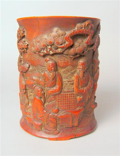 Appraisal: Chinese bamboo brush pot late th century Of tall cylindrical