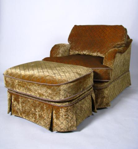 Appraisal: Pair of custom club chairs with matching ottomans on casters