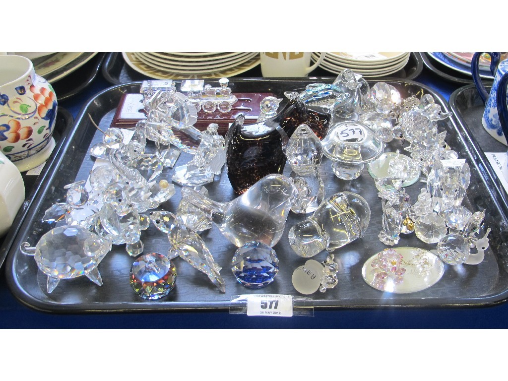 Appraisal: Tray lot of Swarovski and other crystal animals Wedgwood paperweights