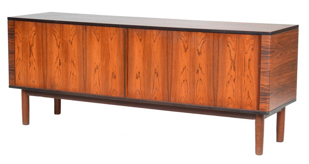 Appraisal: DANISH ROSEWOOD SIDEBOARD c s with two tambour doors slight