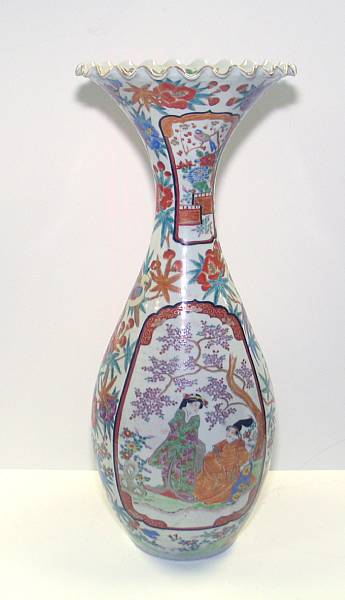 Appraisal: A Fukagawa porcelain trumpet necked vase Meiji Period Decorated with