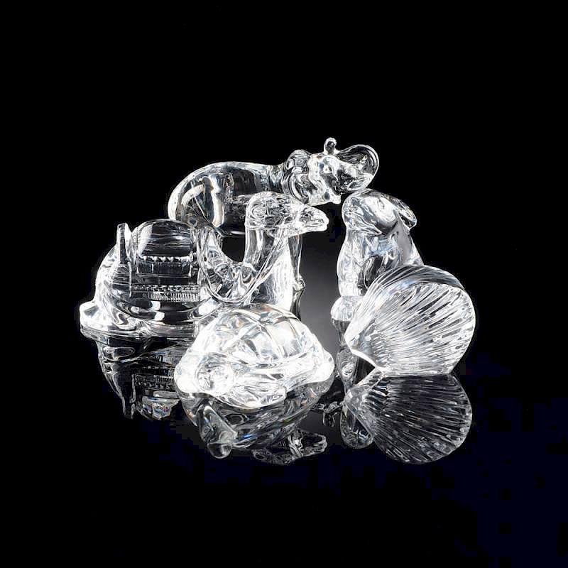 Appraisal: A GROUP OF FIVE FRENCH AND ENGLISH CRYSTAL ANIMAL FIGURES