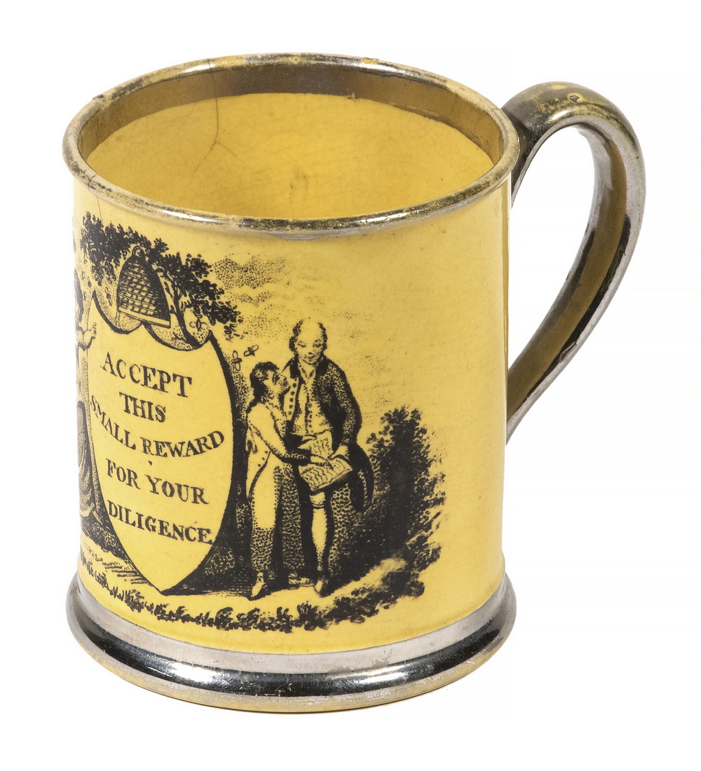 Appraisal: STAFFORDSHIRE CANARY YELLOW SILVER LUSTRE MUG Circa Child's Yellow Glazed